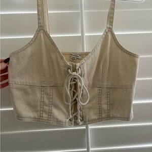 American Eagle Outfitters Cream Lace-Up Crop Top